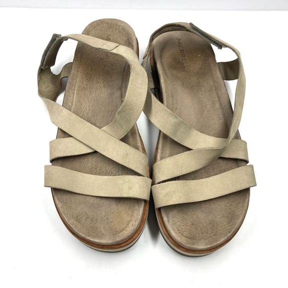 Merrell Leather Sandals  8 Taupe Velcro Juno BackStrap - Picture 2 of 16